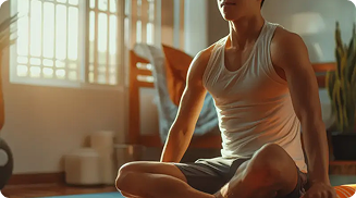 Person sitting calmly indoors